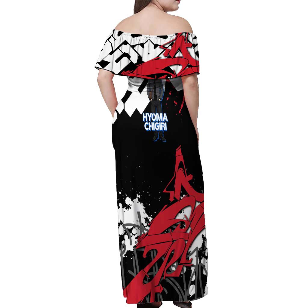 Hyoma Chigiri Blue Lock Off Shoulder Maxi Dress Urban Graffiti Street Art Style