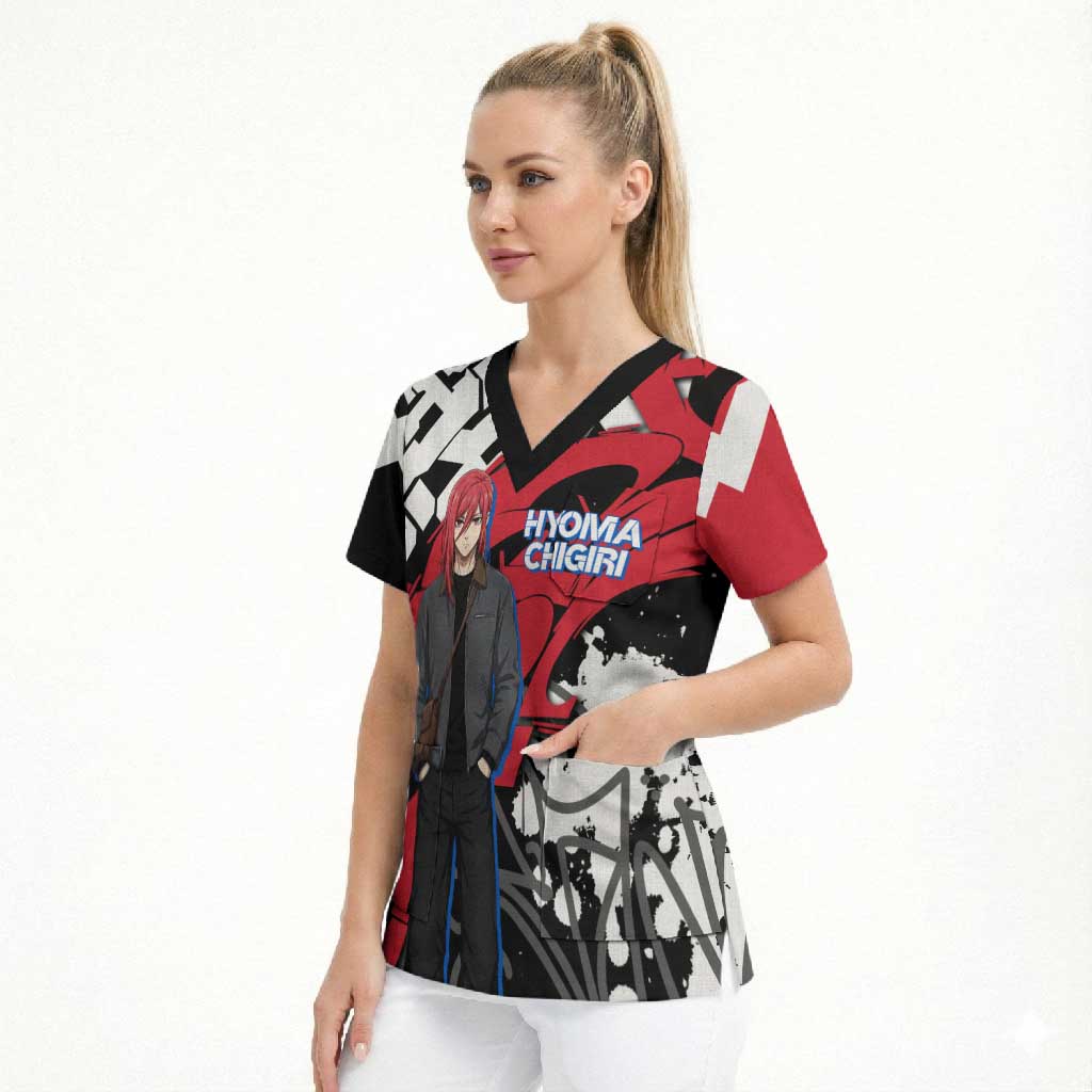 Hyoma Chigiri Blue Lock Scrub Top Urban Graffiti Street Art Style