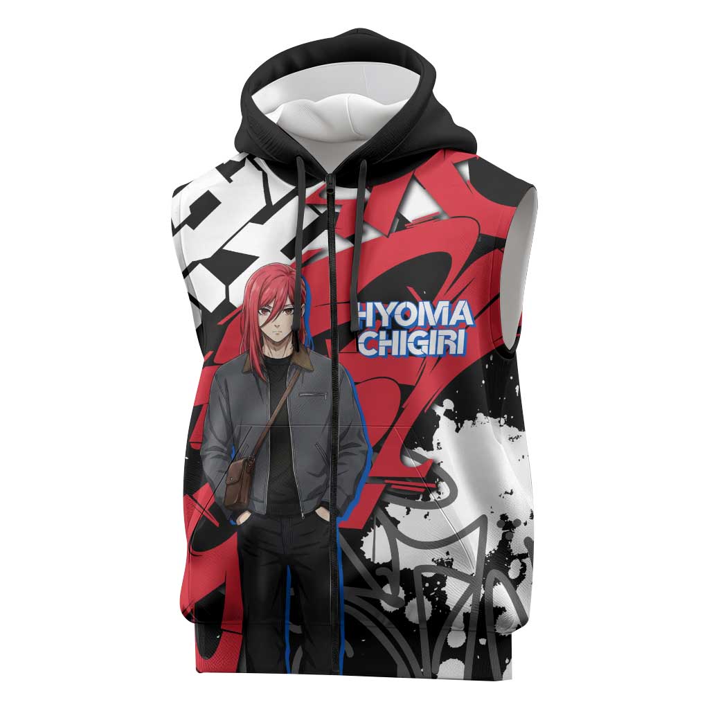 Hyoma Chigiri Blue Lock Sleeveless Zip Hoodie Urban Graffiti Street Art Style