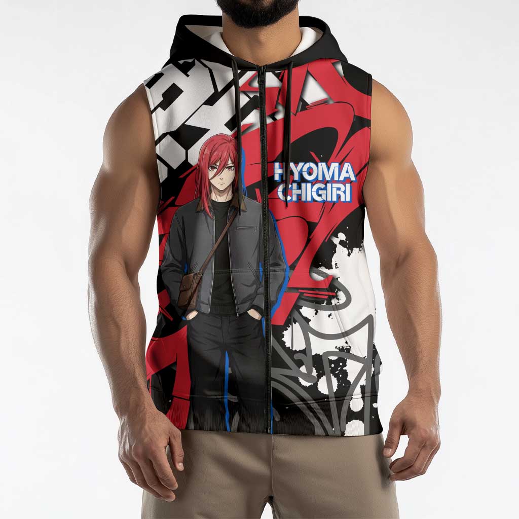 Hyoma Chigiri Blue Lock Sleeveless Zip Hoodie Urban Graffiti Street Art Style
