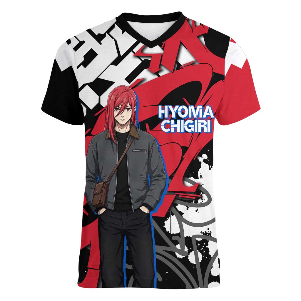 Hyoma Chigiri Blue Lock Women V-Neck T-Shirt Urban Graffiti Street Art Style