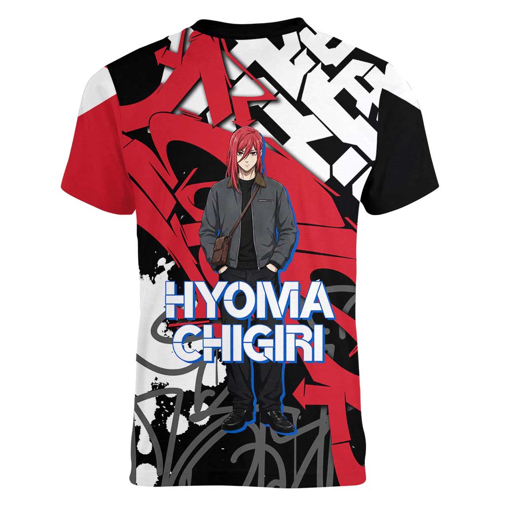 Hyoma Chigiri Blue Lock Women V-Neck T-Shirt Urban Graffiti Street Art Style
