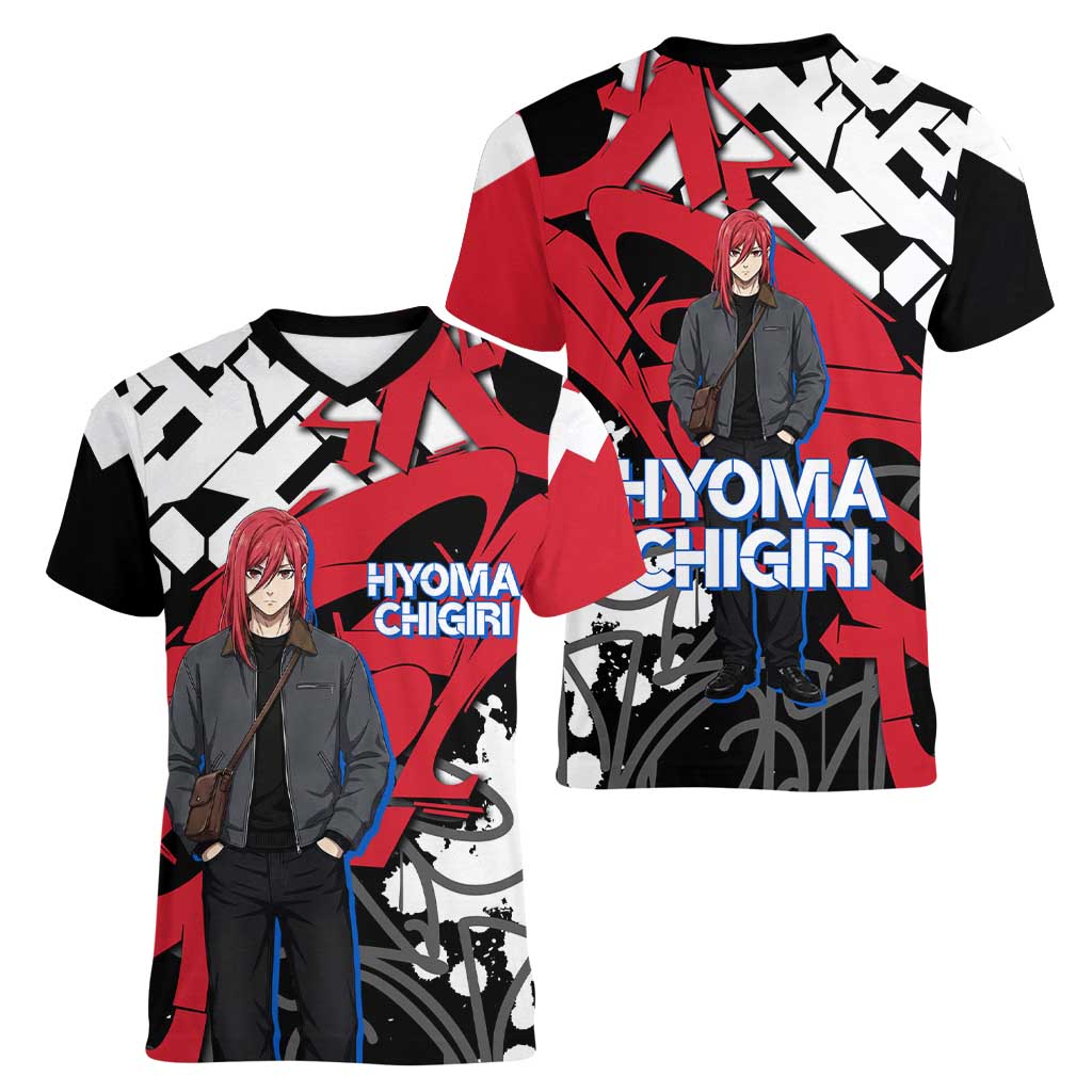 Hyoma Chigiri Blue Lock Women V-Neck T-Shirt Urban Graffiti Street Art Style