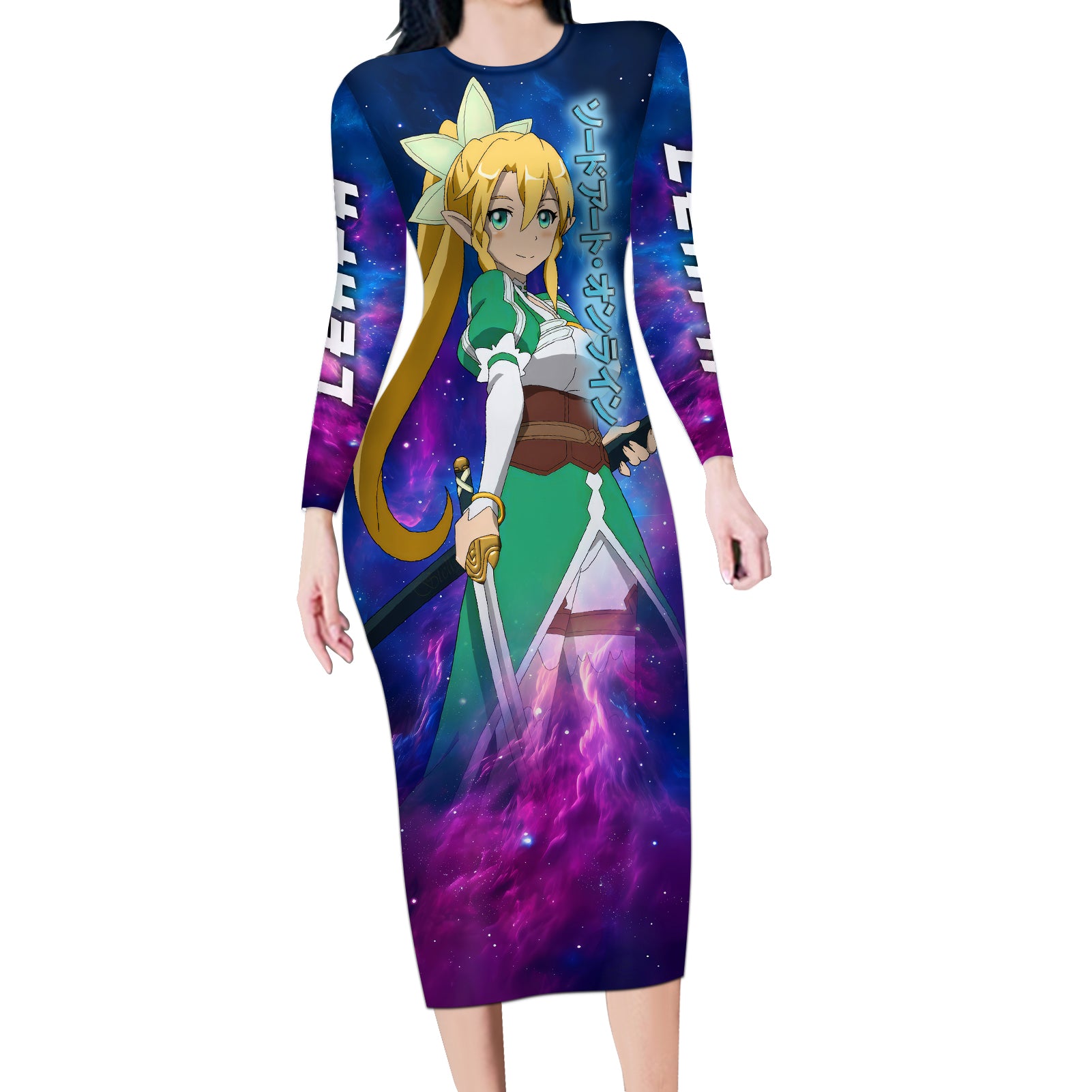 Leafa Long Sleeve Bodycon Dress Sword Art Galaxy Style