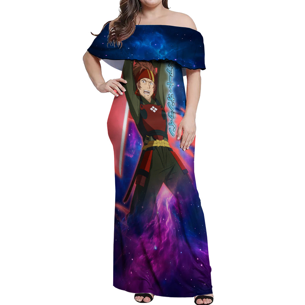 Klein Off Shoulder Maxi Dress Sword Art Galaxy Style