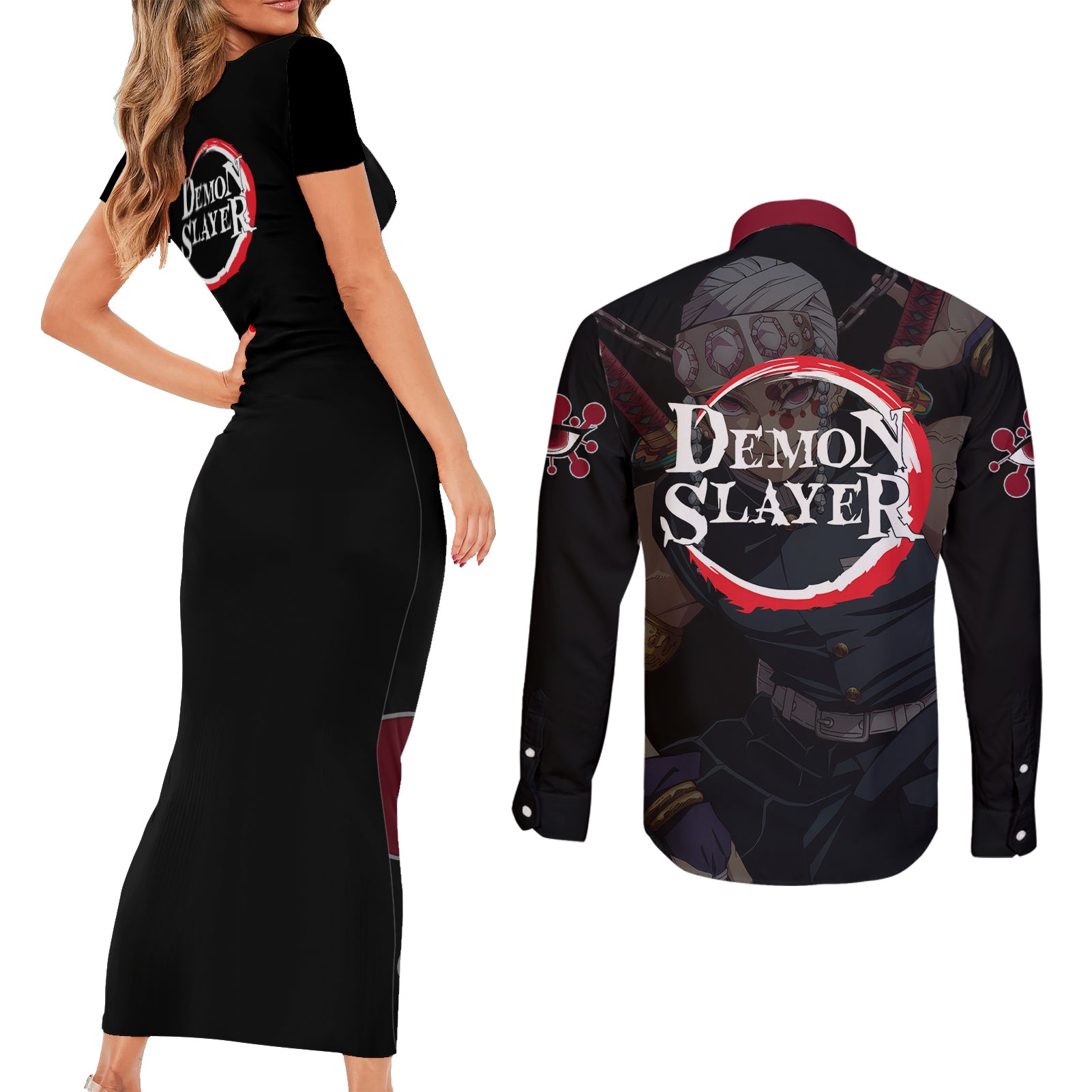 Tengen Uzui Couples Matching Short Sleeve Bodycon Dress and Long Sleeve Button Shirt Demon Slayer