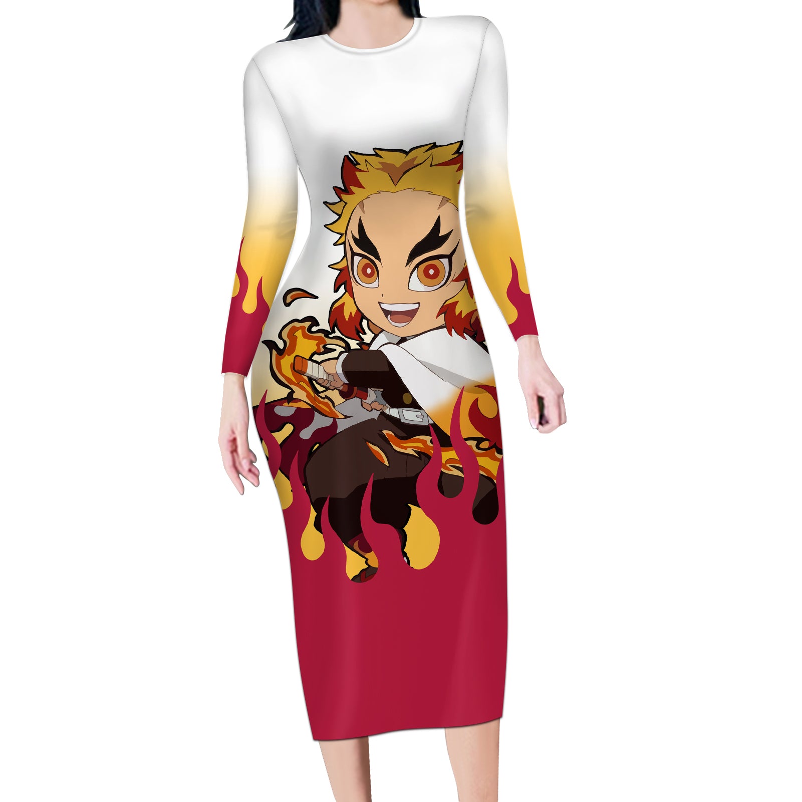 Rengoku Long Sleeve Bodycon Dress Demon Slayer Funny Style