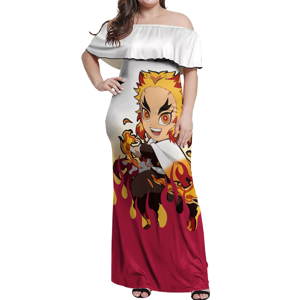 Rengoku Off Shoulder Maxi Dress Demon Slayer Funny Style