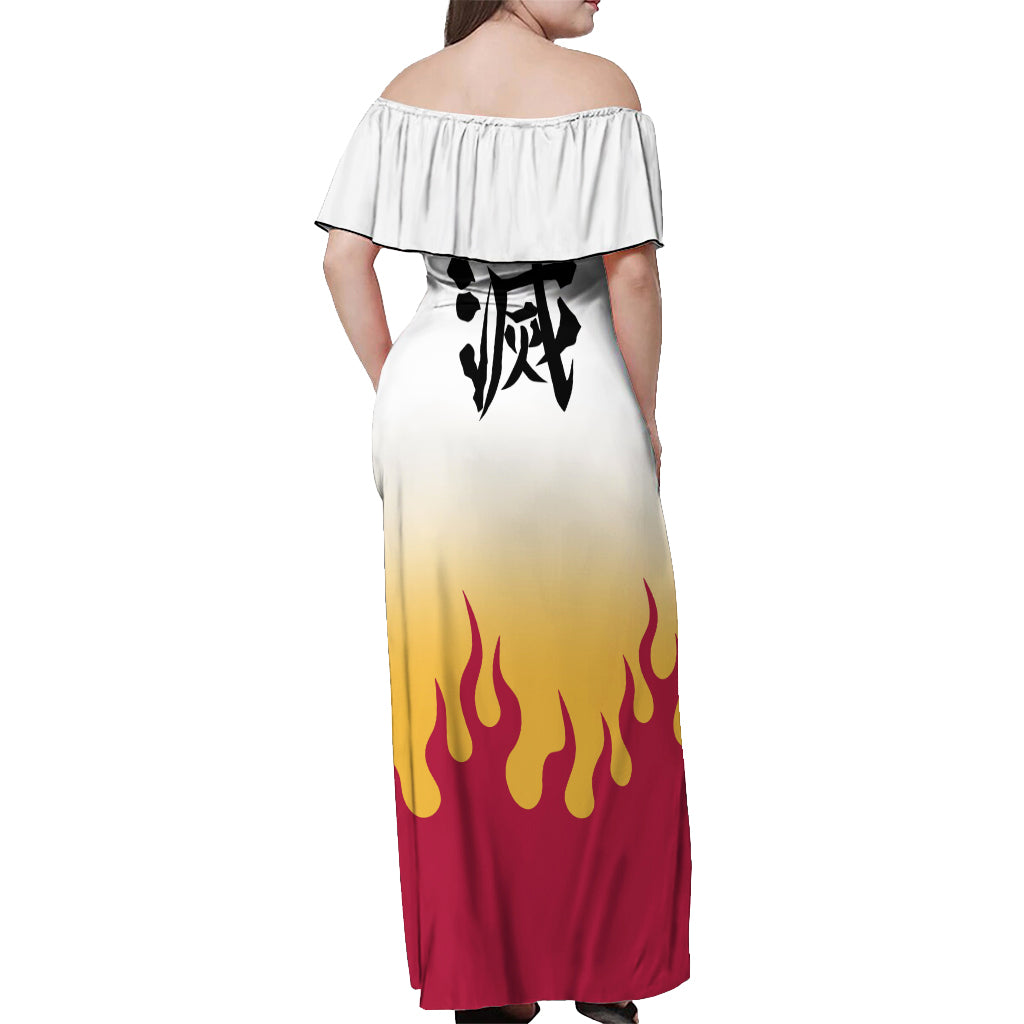 Rengoku Off Shoulder Maxi Dress Demon Slayer Funny Style