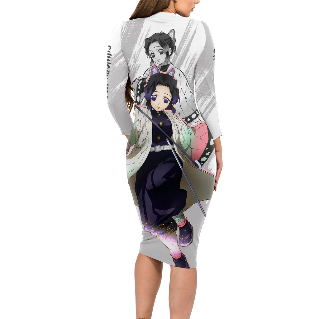 Shinobu Kocho Demon Slayer Long Sleeve Bodycon Dress Anime Style