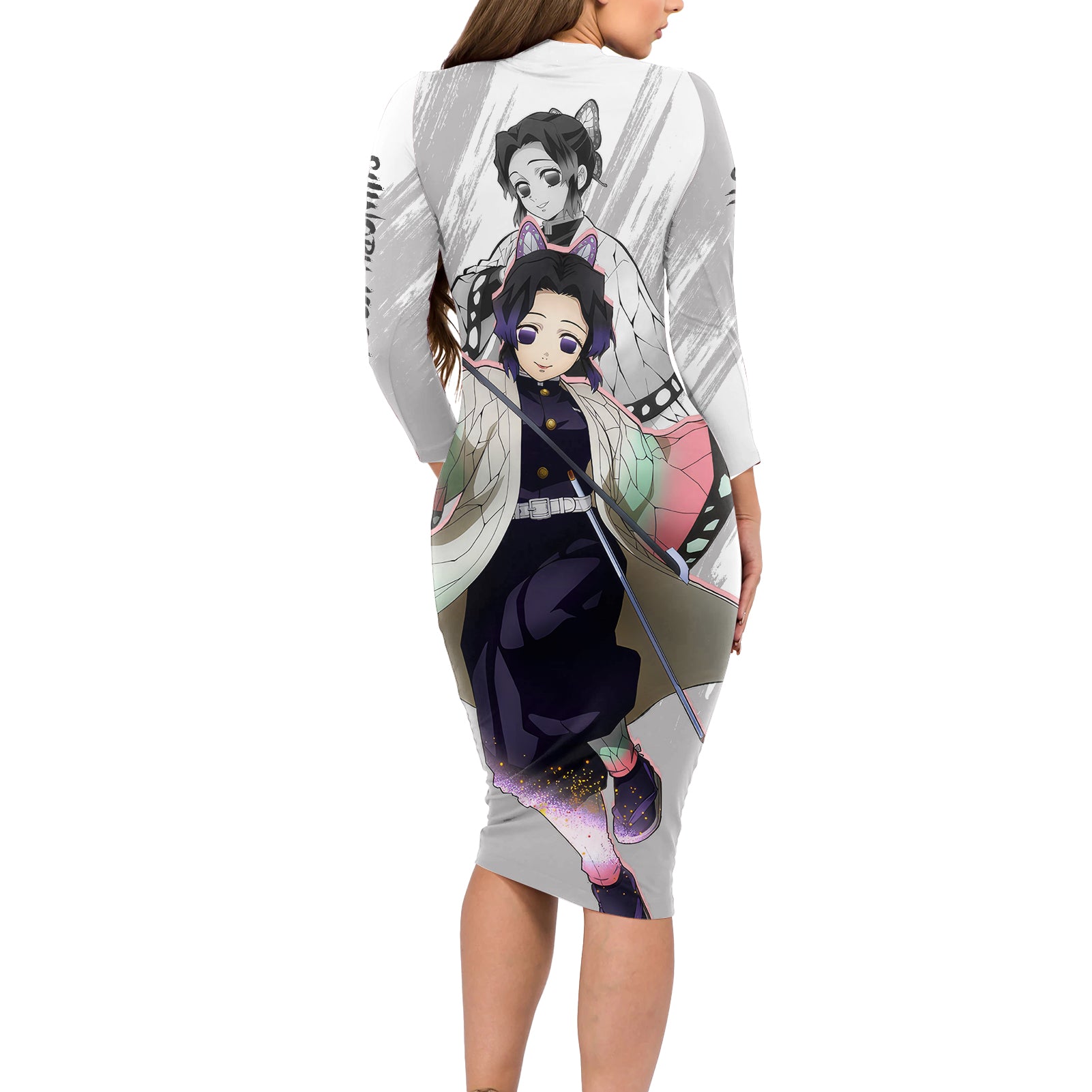 Shinobu Kocho Demon Slayer Long Sleeve Bodycon Dress Anime Style