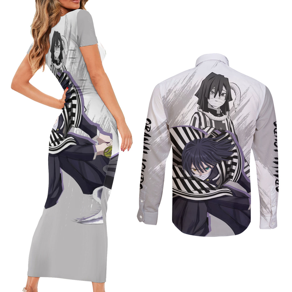 Obanai Iguro Couples Matching Short Sleeve Bodycon Dress and Long Sleeve Button Shirt Demon Slayer