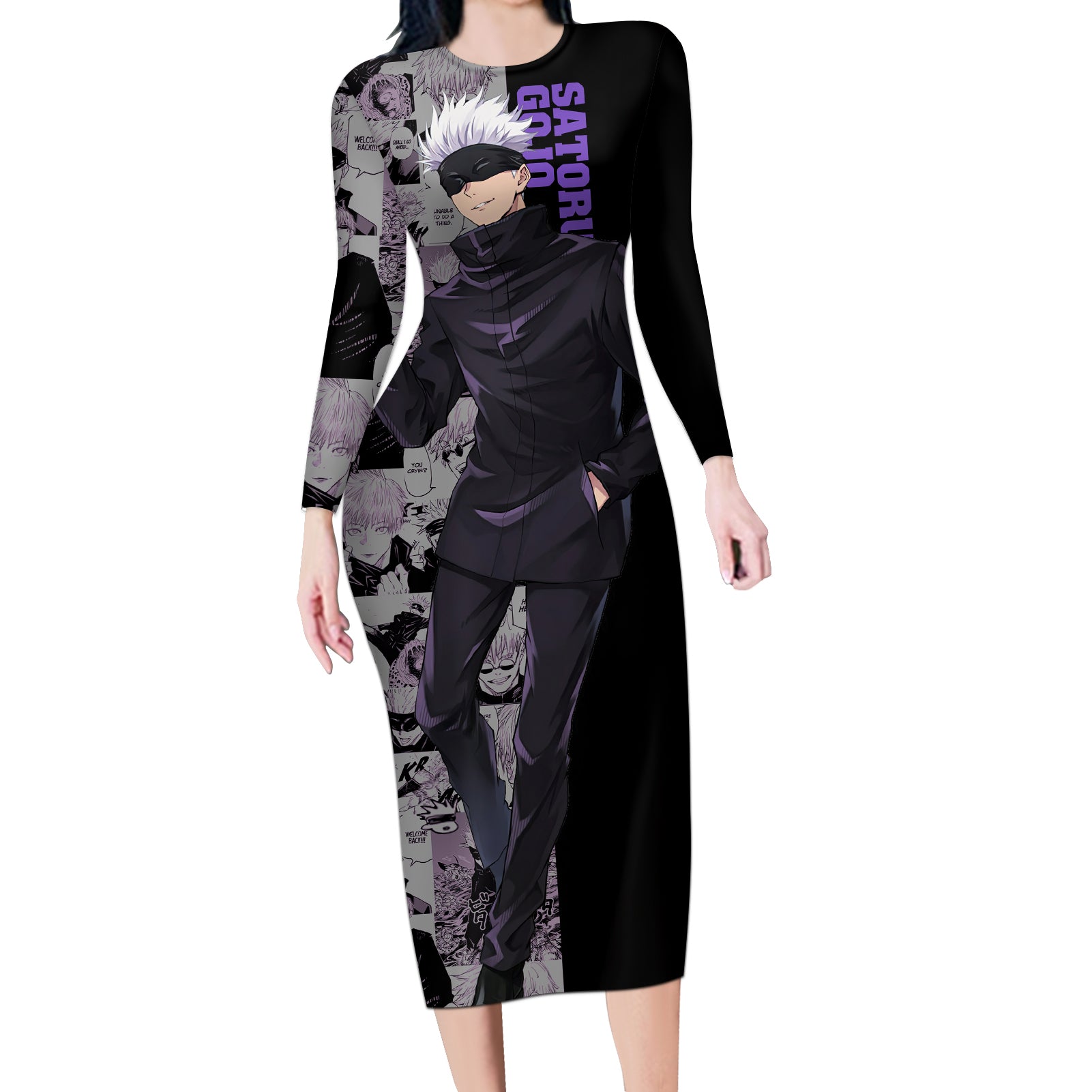 Satoru Gojo - Jujutsu Kaisen Long Sleeve Bodycon Dress Manga Style