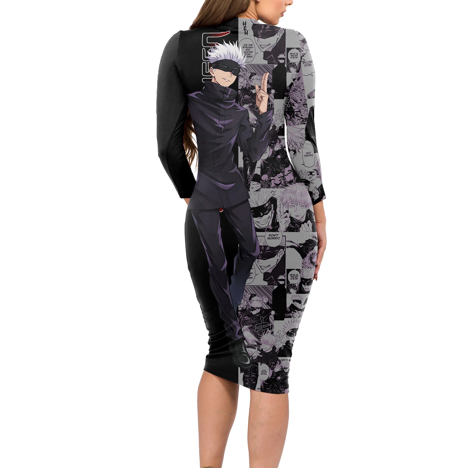 Satoru Gojo - Jujutsu Kaisen Long Sleeve Bodycon Dress Manga Style