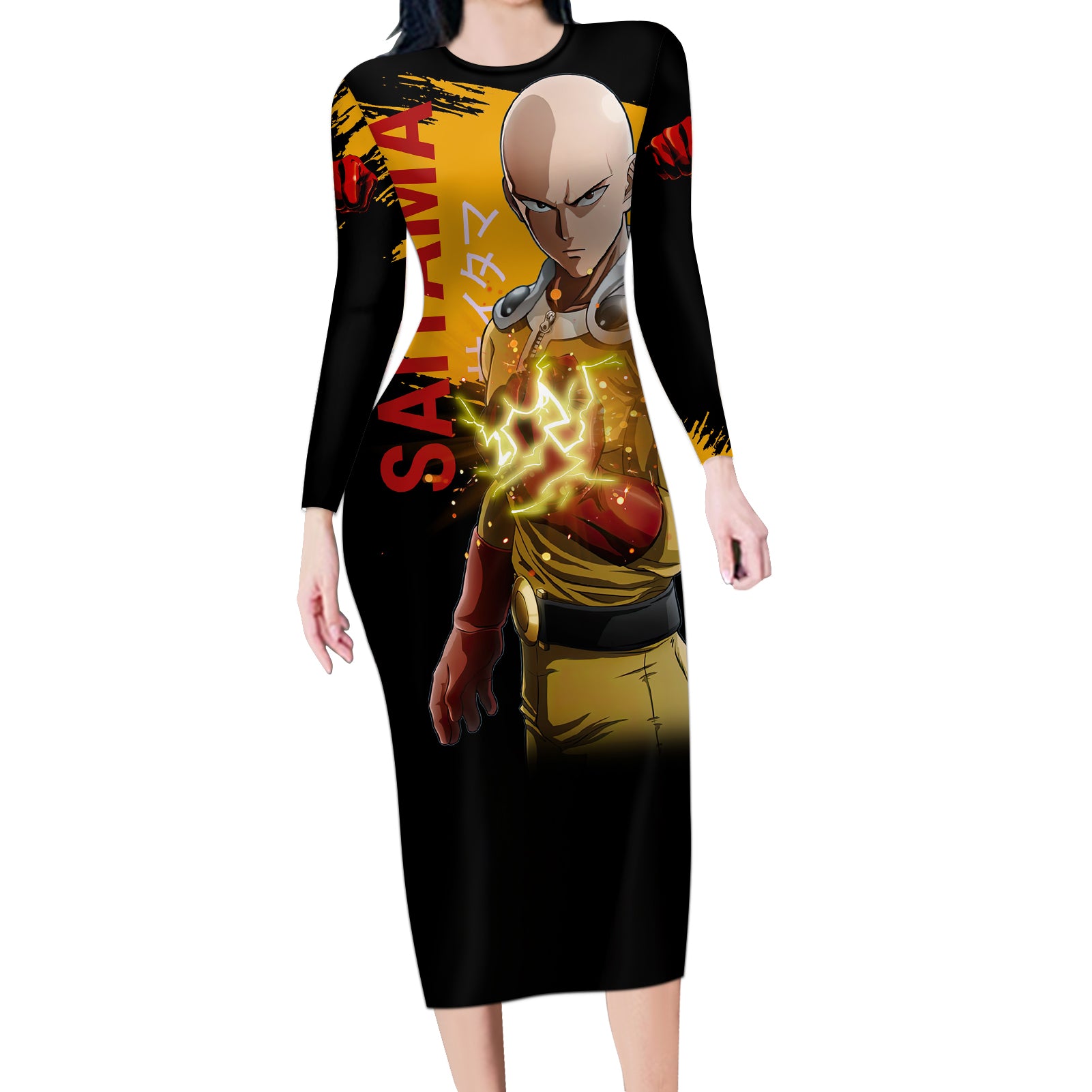 Saitama Long Sleeve Bodycon Dress Funny and Cool One Punch Man Anime