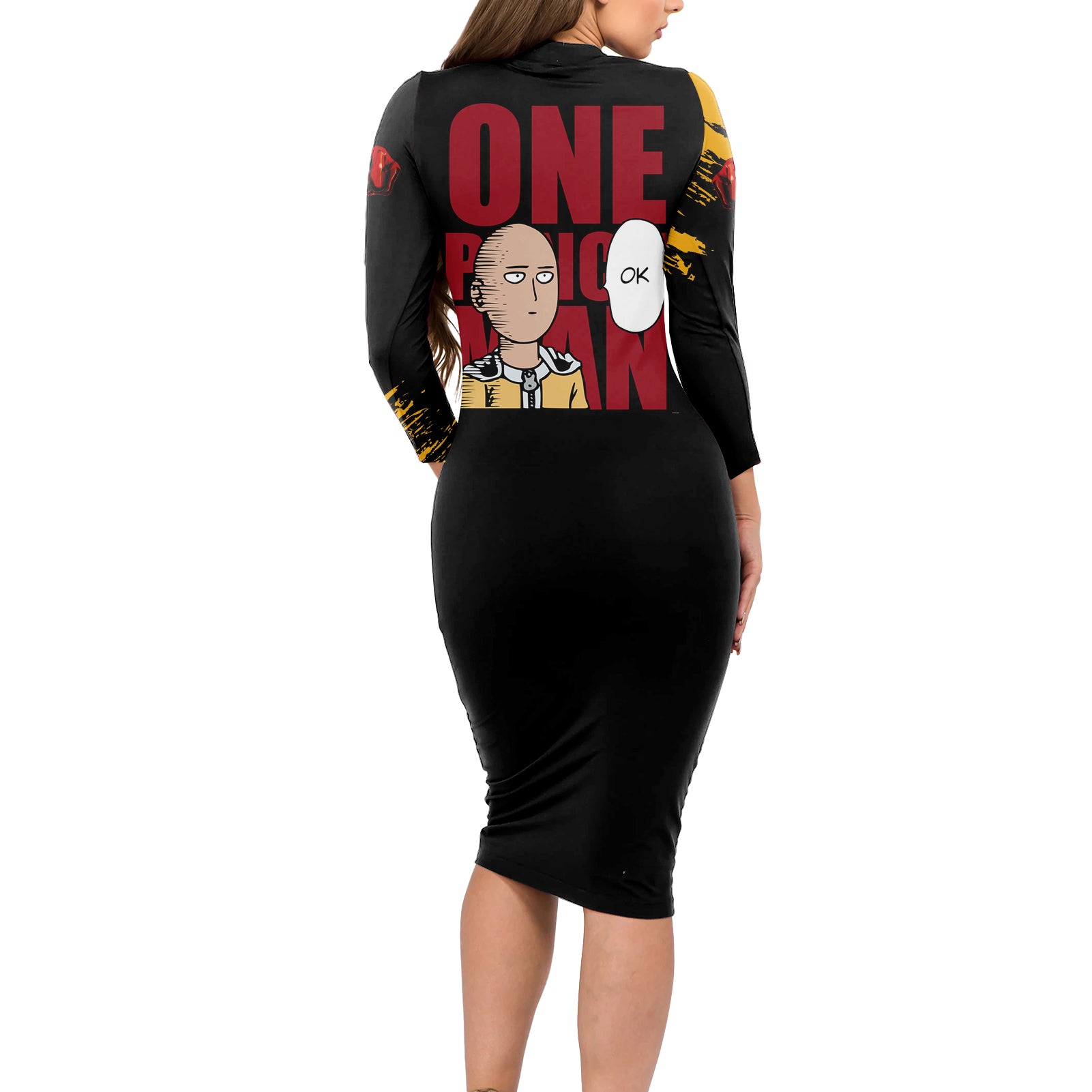 Saitama Long Sleeve Bodycon Dress Funny and Cool One Punch Man Anime