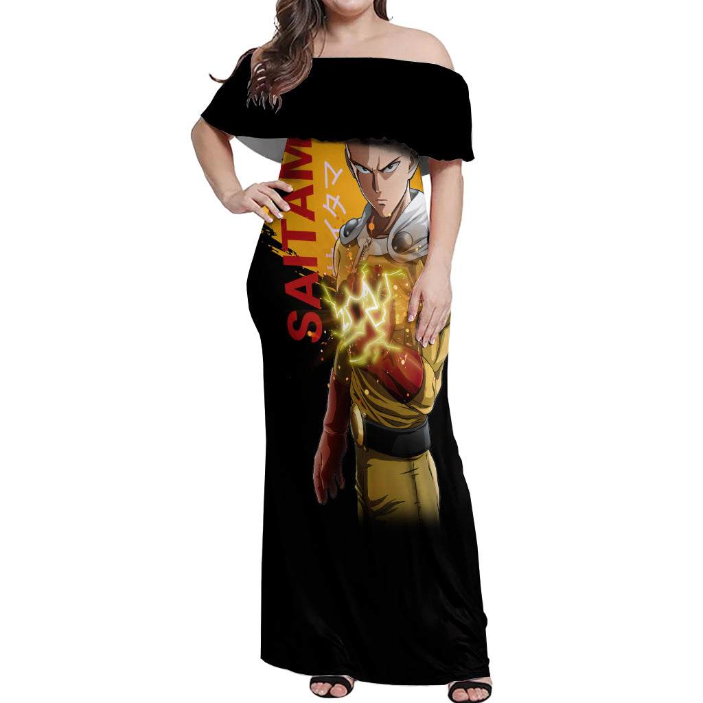 Saitama Off Shoulder Maxi Dress Funny and Cool One Punch Man Anime