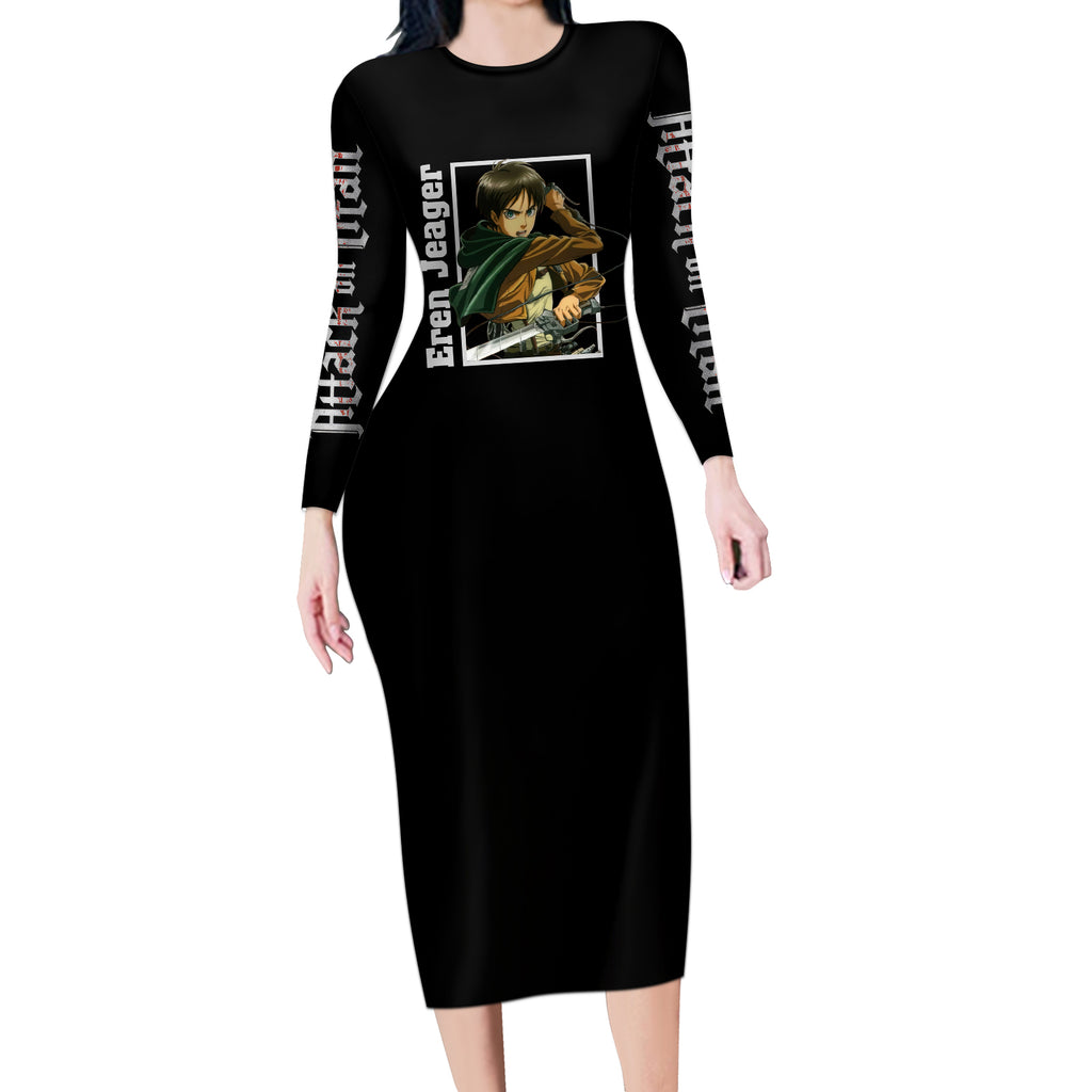 Eren Jeager Long Sleeve Bodycon Dress Attack On Tittan Anime Style