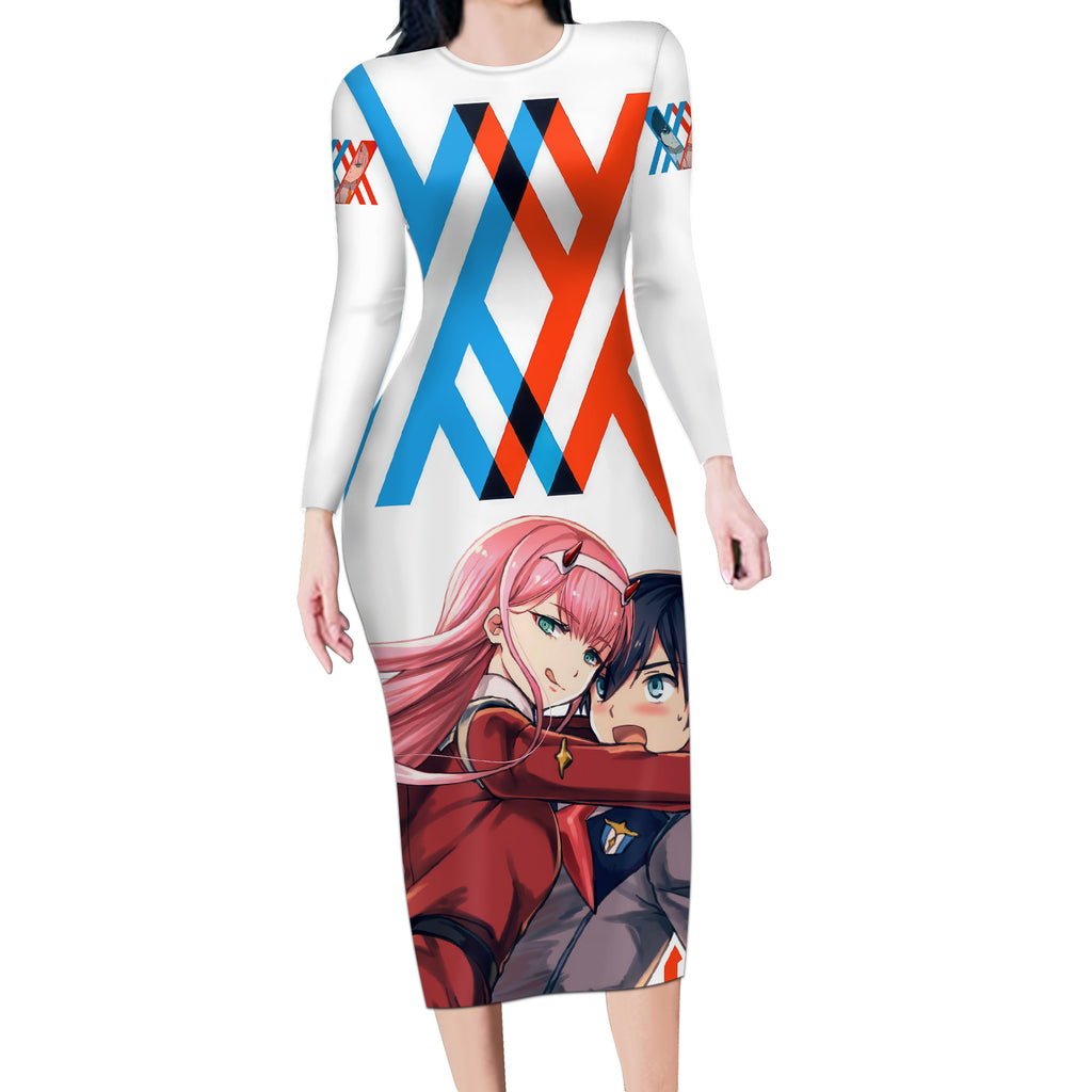 Hiro and Zero Two Strelitzia Long Sleeve Bodycon Dress Anime Style