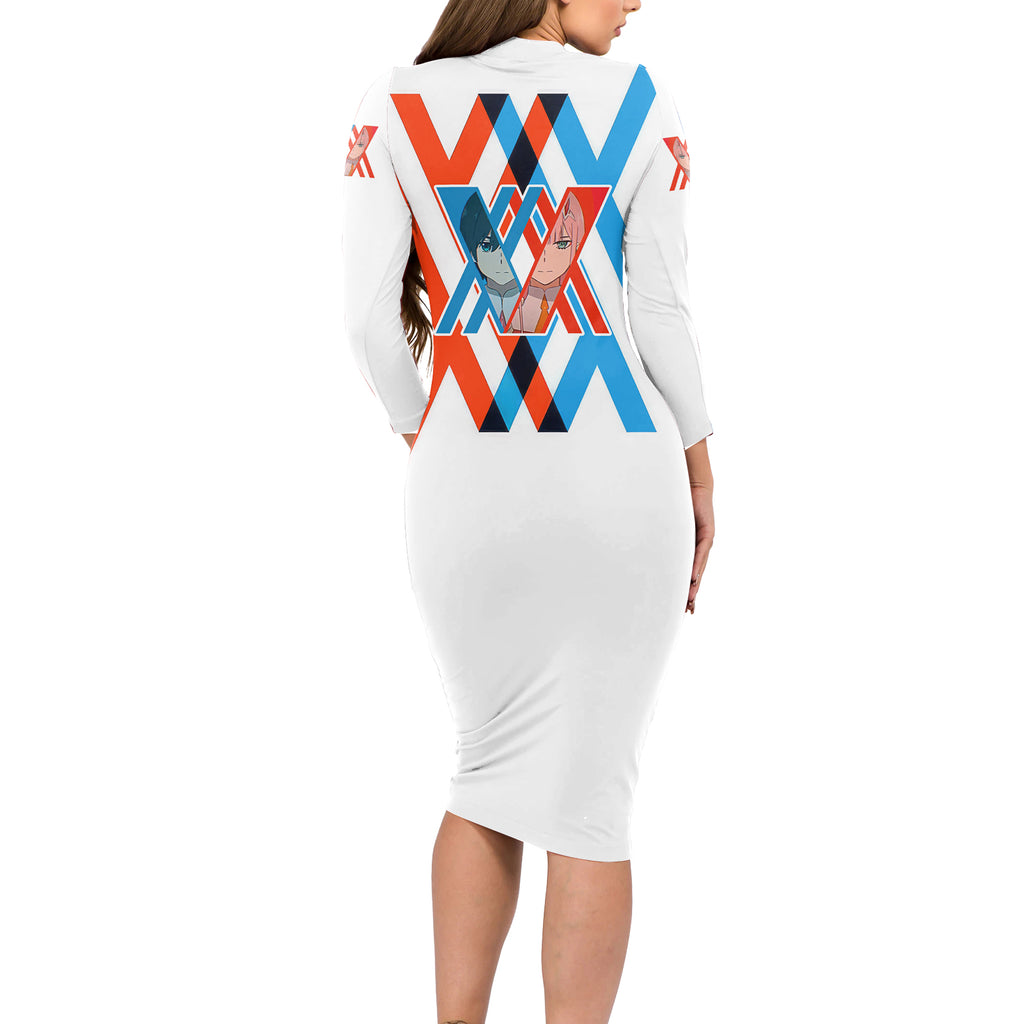 Hiro and Zero Two Strelitzia Long Sleeve Bodycon Dress Anime Style