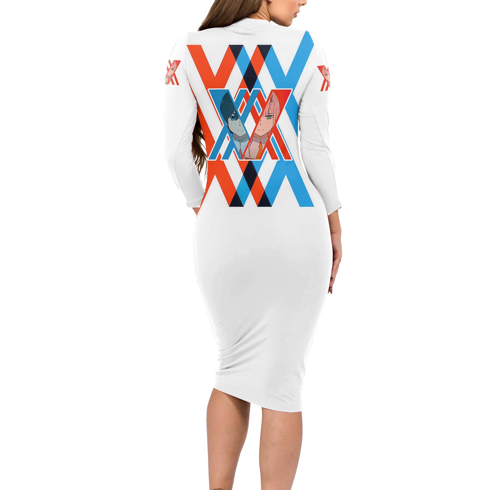 Hiro and Zero Two Strelitzia Long Sleeve Bodycon Dress Anime Style