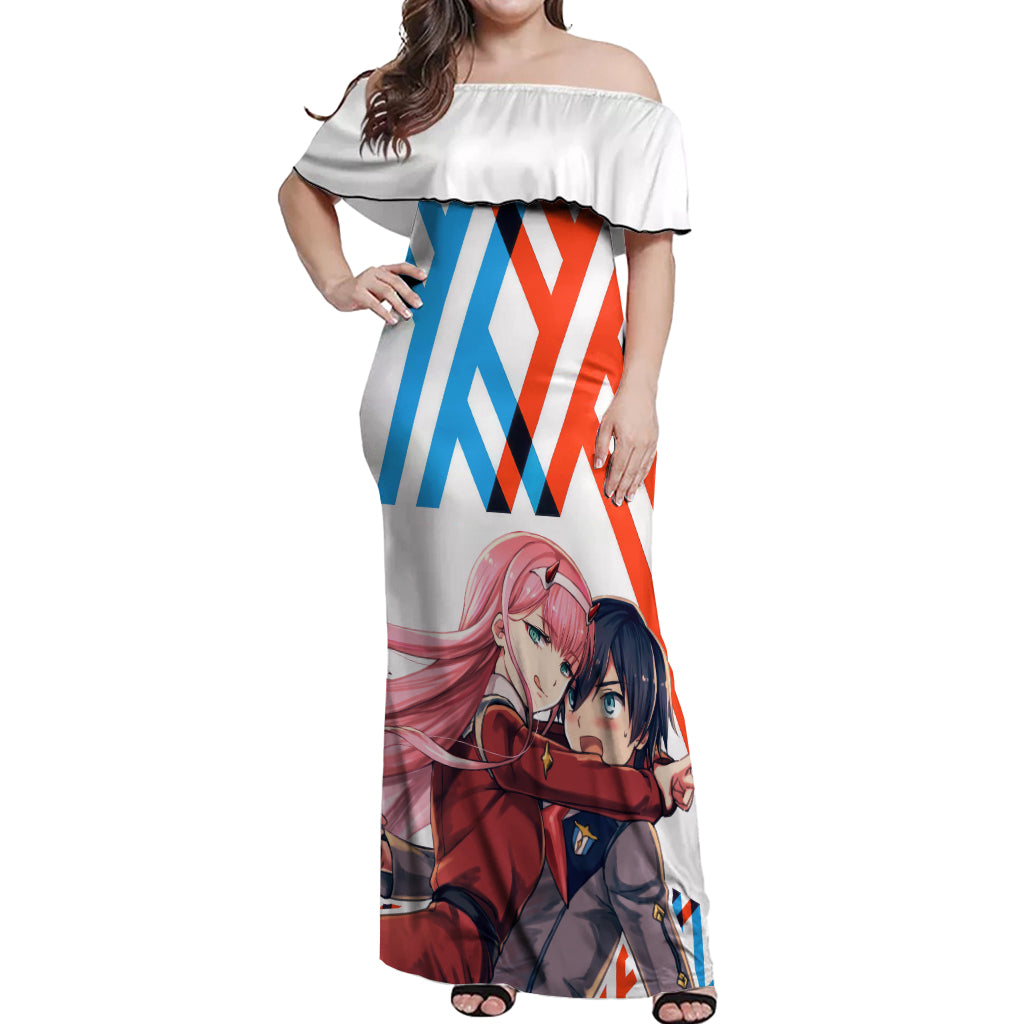 Hiro and Zero Two Strelitzia Off Shoulder Maxi Dress Anime Style