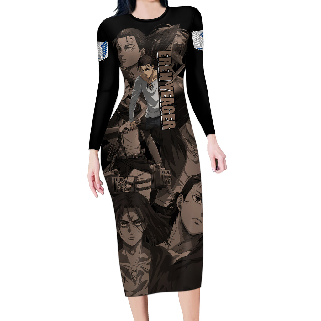 Her Eren Yeager Long Sleeve Bodycon Dress Attack On Tittan Anime Style