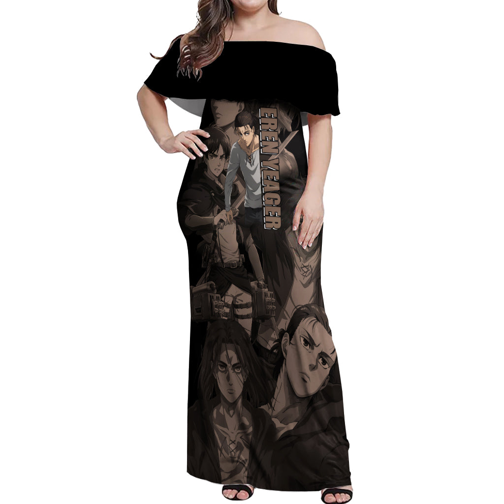 Her Eren Yeager Off Shoulder Maxi Dress Attack On Tittan Anime Style