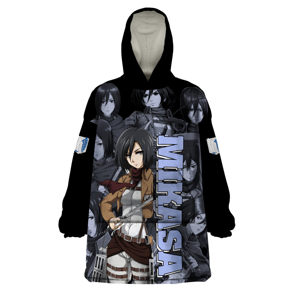 Mikasa Ackerman - Attack On Tittan Wearable Blanket Hoodie Anime Mix Manga Style