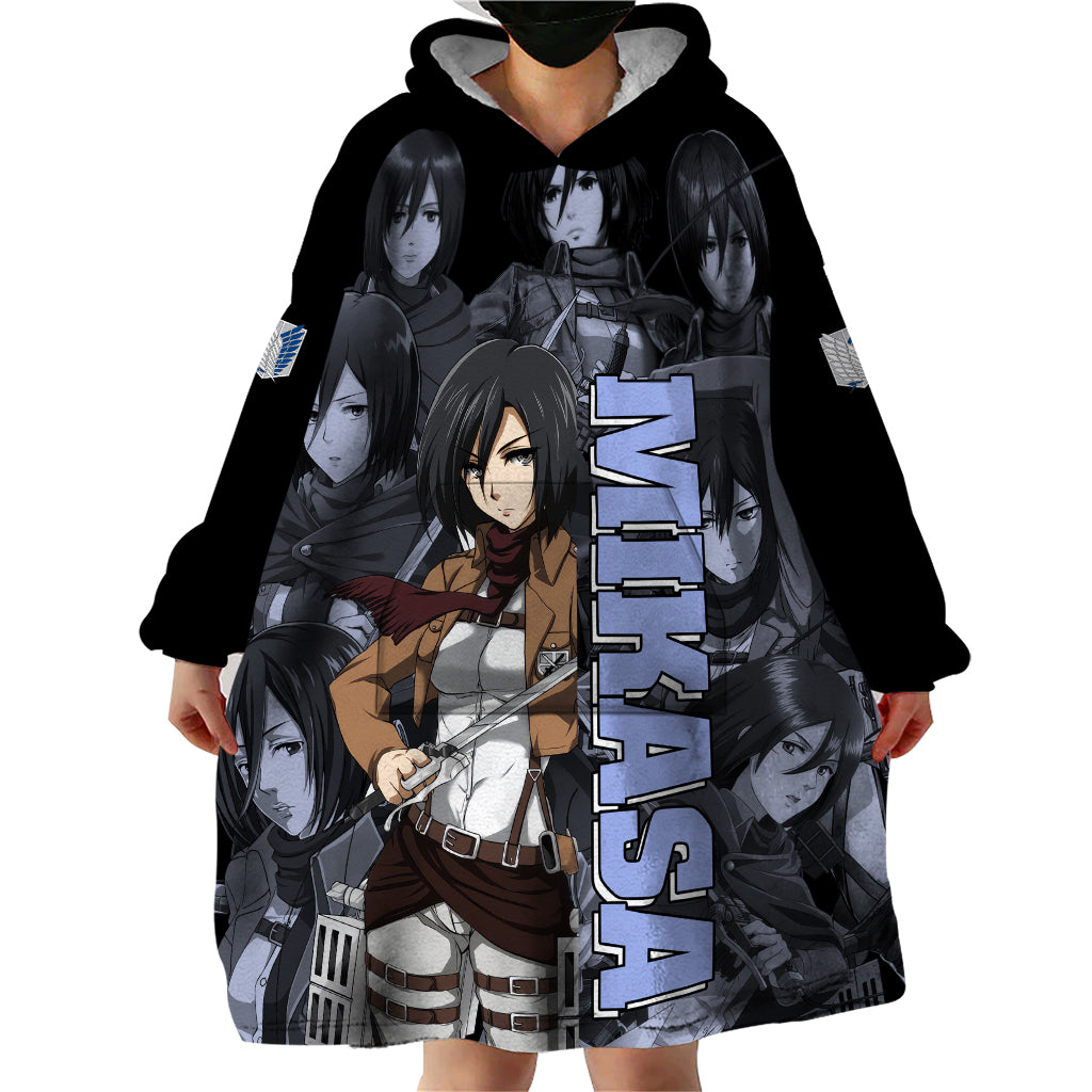 Mikasa Ackerman - Attack On Tittan Wearable Blanket Hoodie Anime Mix Manga Style