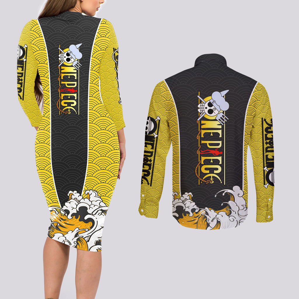 Vinsmoke Sanji - One Piece Couples Matching Long Sleeve Bodycon Dress and Long Sleeve Button Shirt Anime Mix Japan Pattern Style