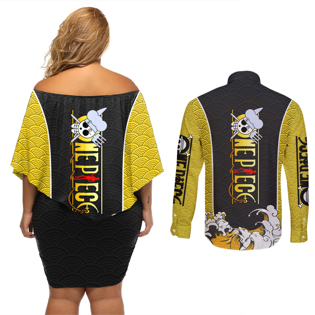 Vinsmoke Sanji - One Piece Couples Matching Off Shoulder Short Dress and Long Sleeve Button Shirt Anime Mix Japan Pattern Style