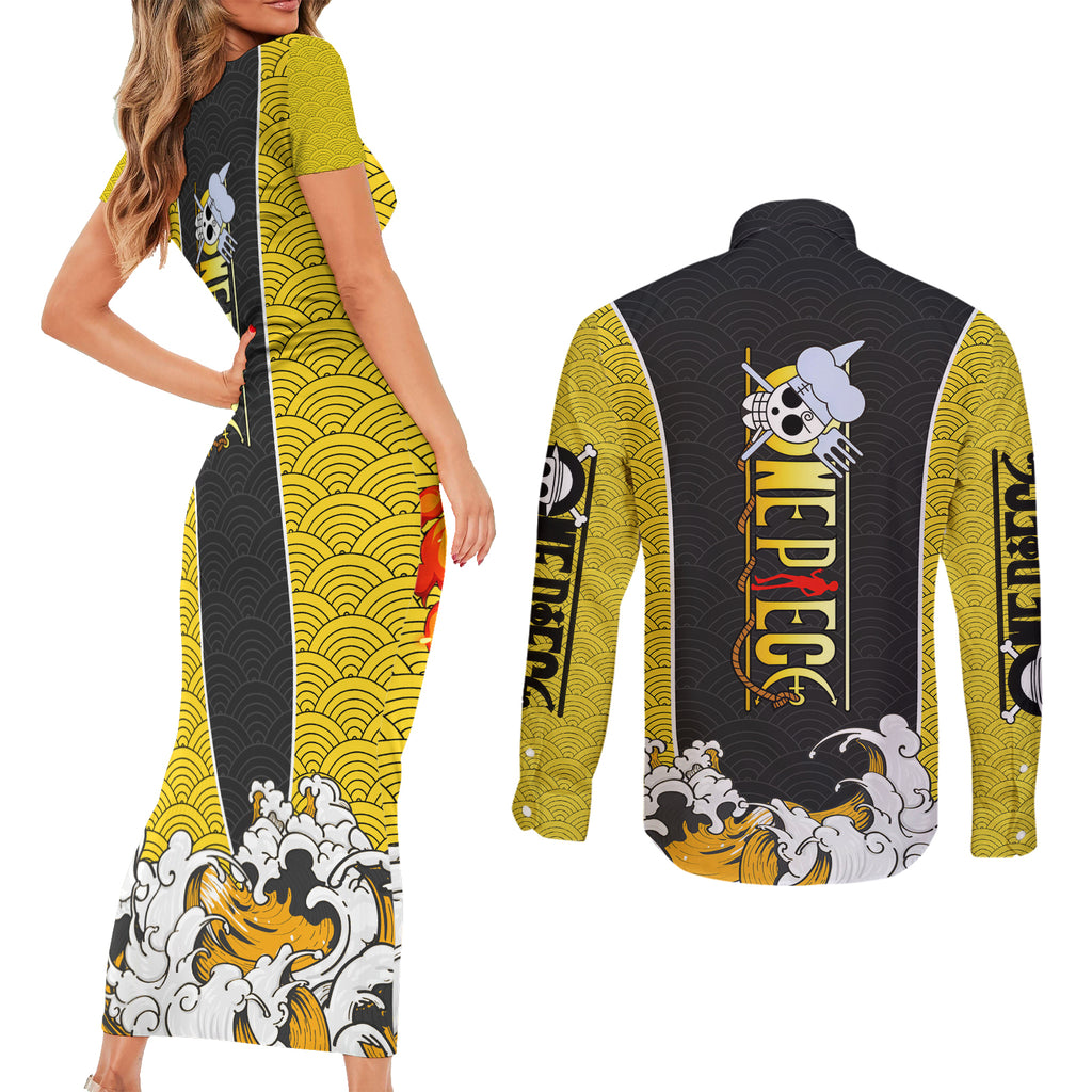 Vinsmoke Sanji - One Piece Couples Matching Short Sleeve Bodycon Dress and Long Sleeve Button Shirt Anime Mix Japan Pattern Style