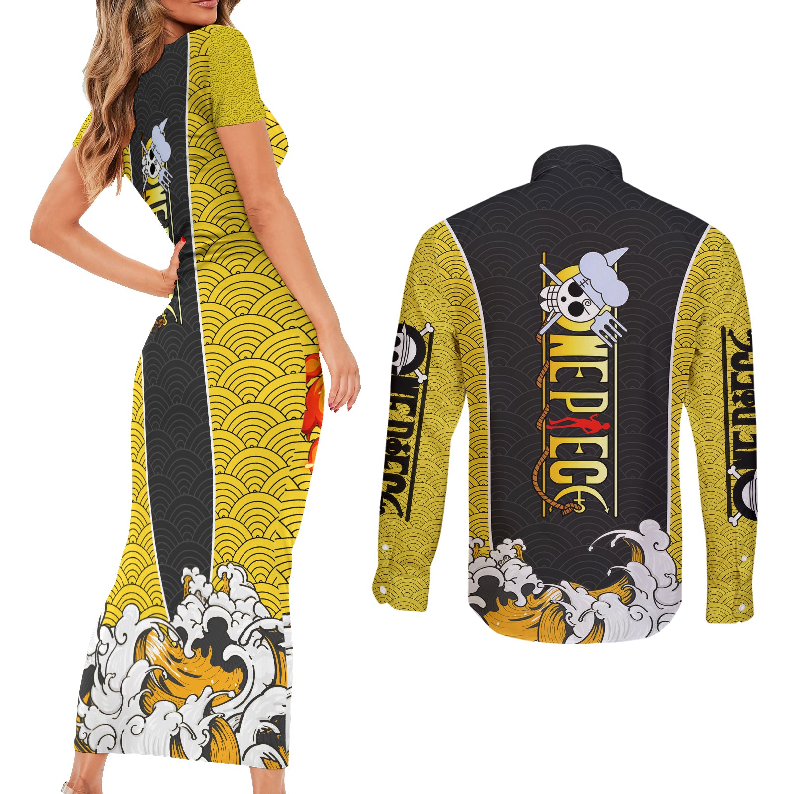 Vinsmoke Sanji - One Piece Couples Matching Short Sleeve Bodycon Dress and Long Sleeve Button Shirt Anime Mix Japan Pattern Style