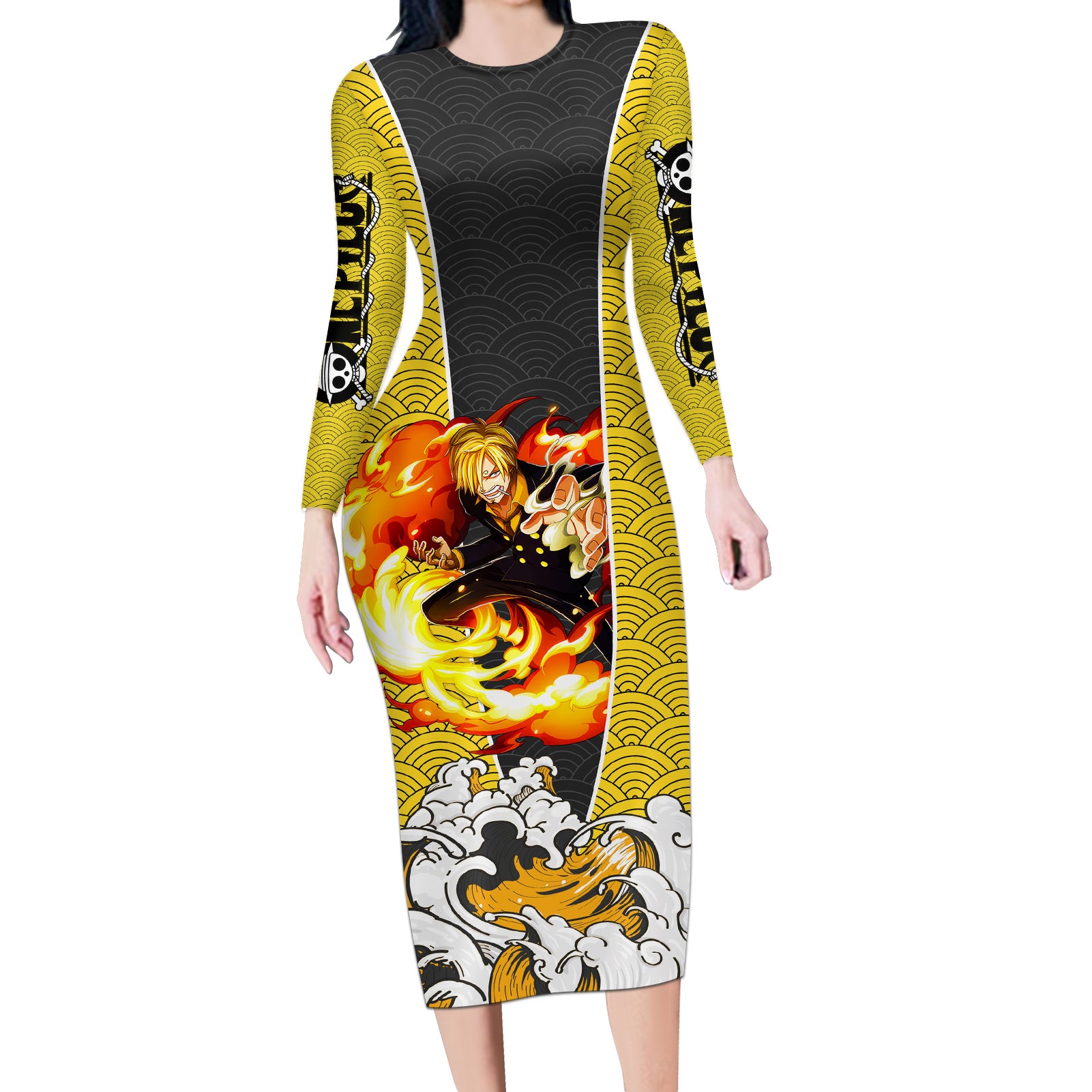 Vinsmoke Sanji - One Piece Long Sleeve Bodycon Dress Anime Mix Japan Pattern Style