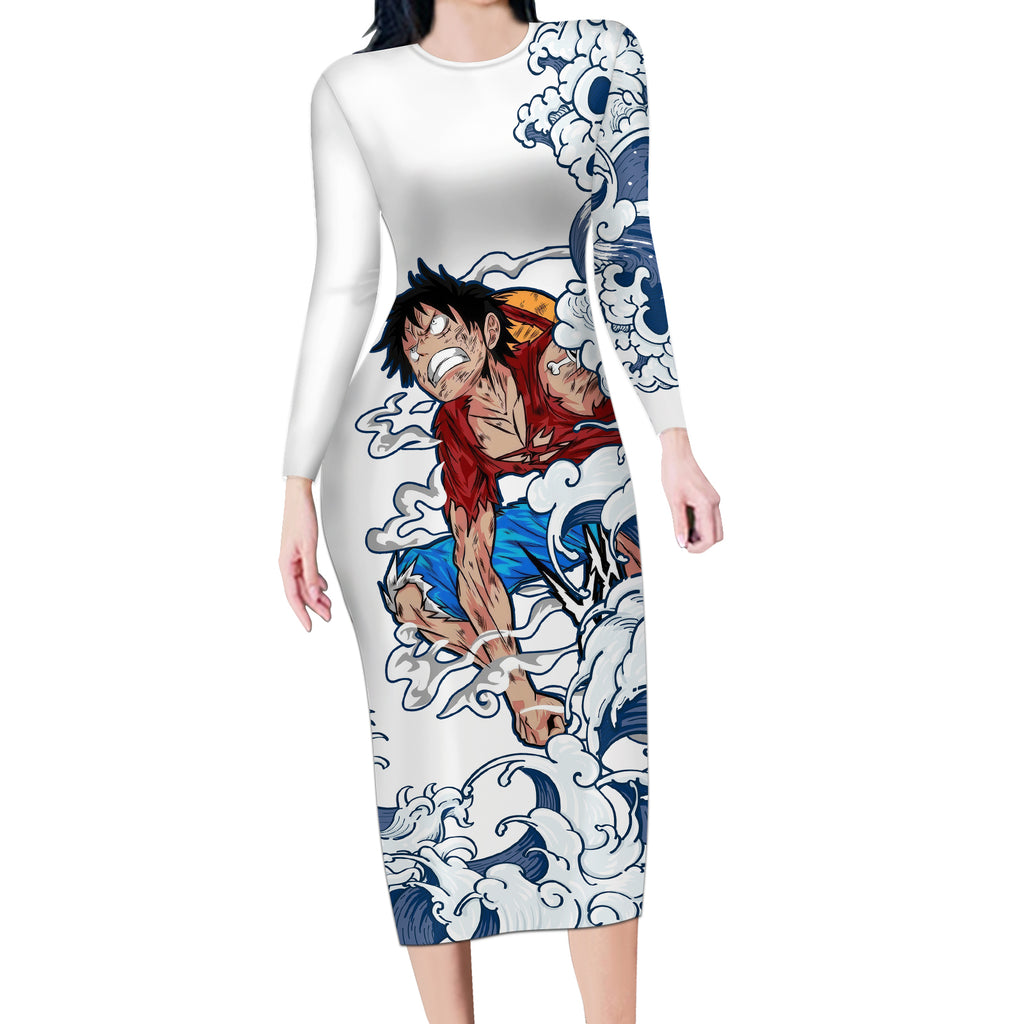 Luffy - One Piece Long Sleeve Bodycon Dress Anime Mix Japan Pattern Style