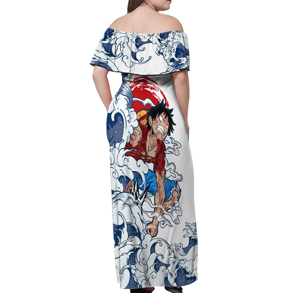 Luffy - One Piece Off Shoulder Maxi Dress Anime Mix Japan Pattern Style