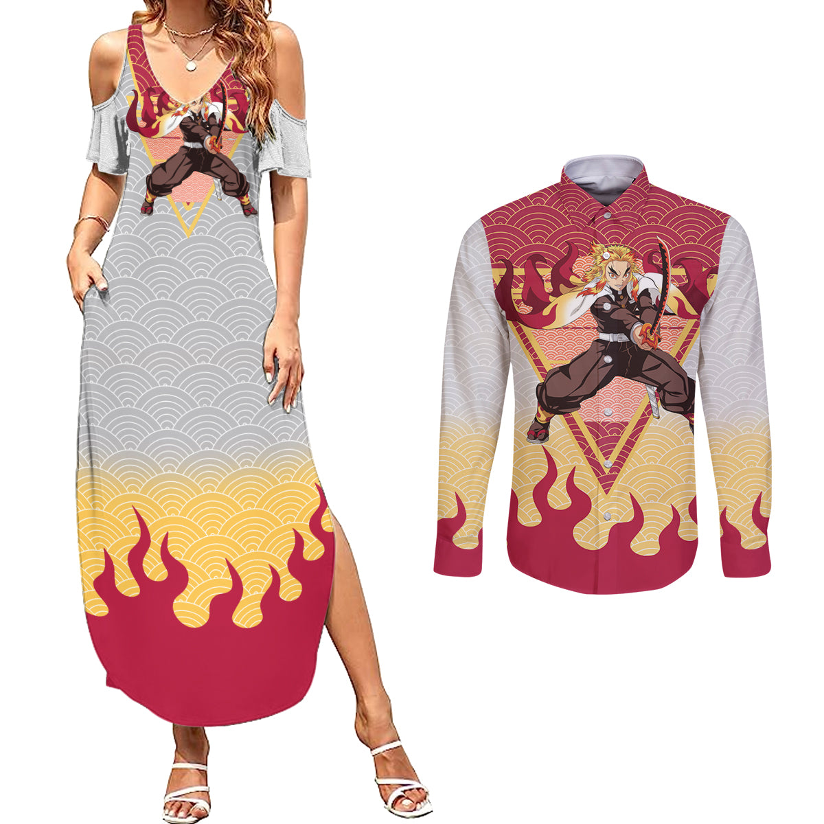 Rengoku Kyoujurou-Demon Slayer Couples Matching Summer Maxi Dress and ...