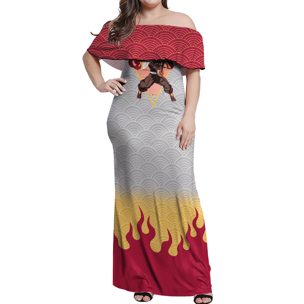 Rengoku Kyoujurou-Demon Slayer Off Shoulder Maxi Dress Anime Mix Japan Pattern Style