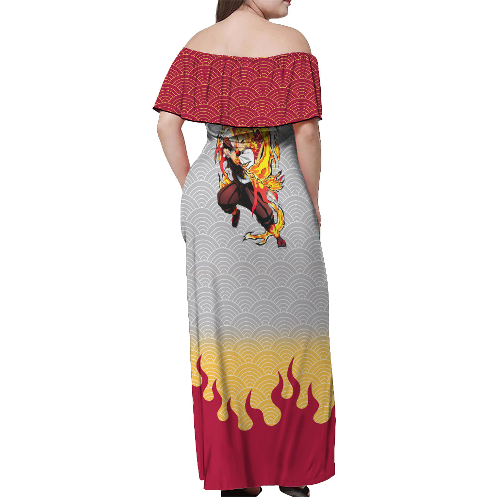 Rengoku Kyoujurou-Demon Slayer Off Shoulder Maxi Dress Anime Mix Japan Pattern Style