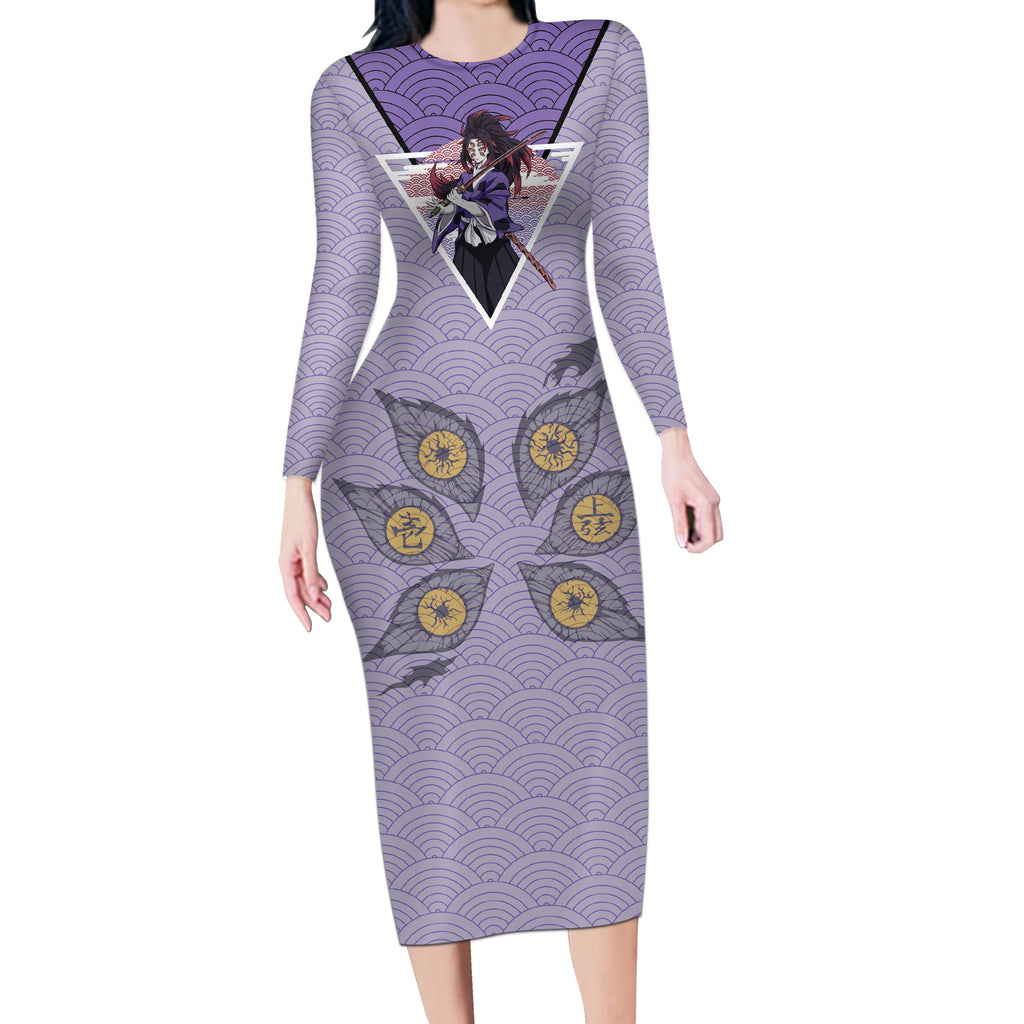 Kokushibo - Demons Slayer Long Sleeve Bodycon Dress Anime Mix Japan Pattern Style