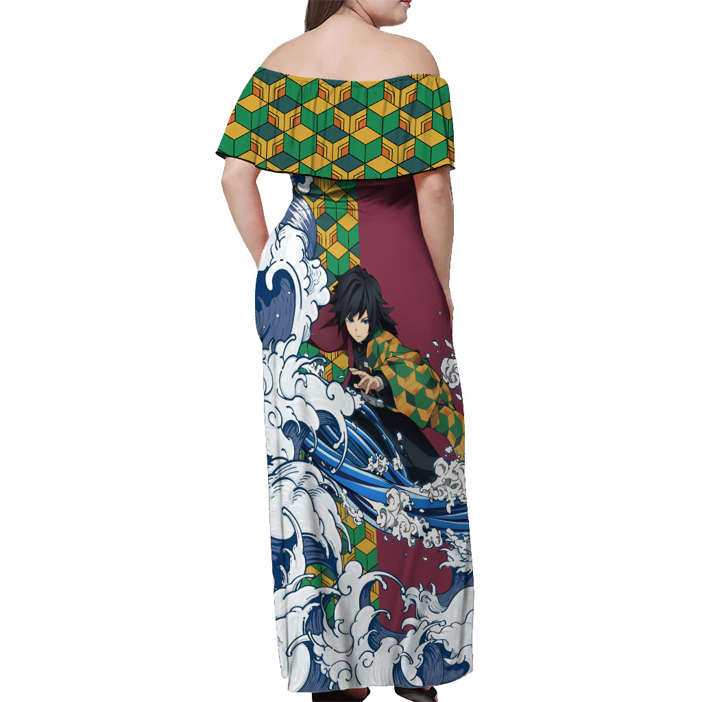 Giyu Tomioka - Demons Slayer Off Shoulder Maxi Dress Anime Mix Japan Pattern Style