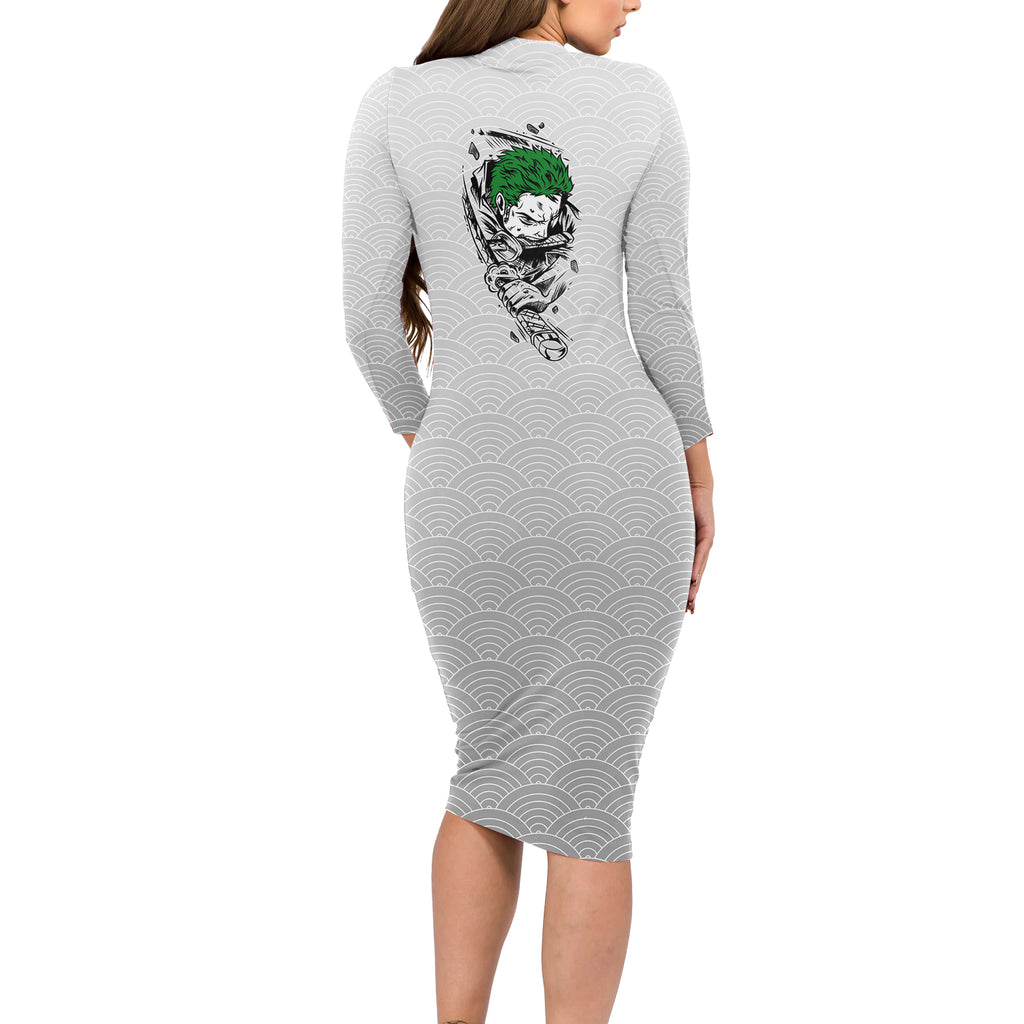 Roronoa Zoro - One Piece Long Sleeve Bodycon Dress Anime Mix Japan Pattern Style