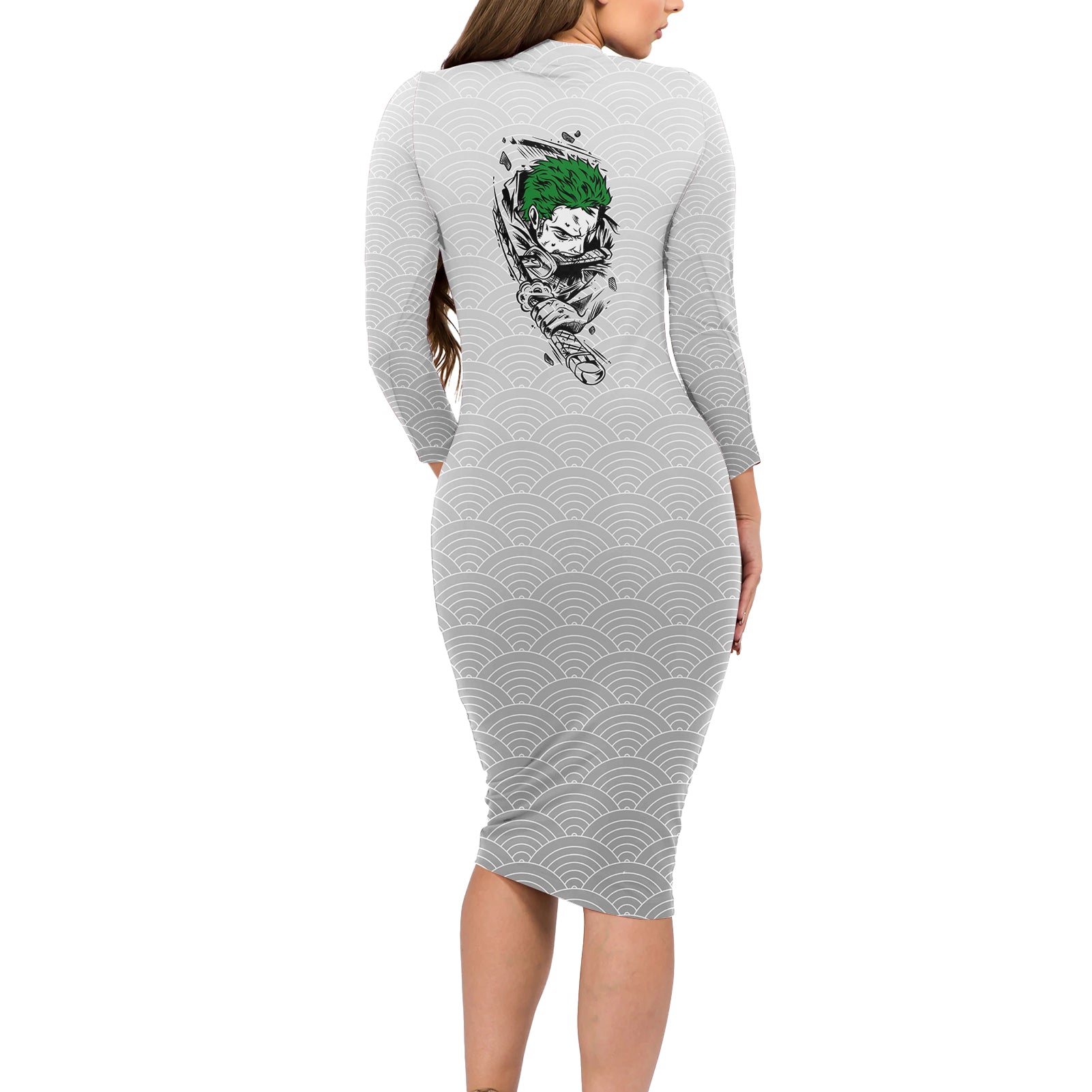 Roronoa Zoro - One Piece Long Sleeve Bodycon Dress Anime Mix Japan Pattern Style