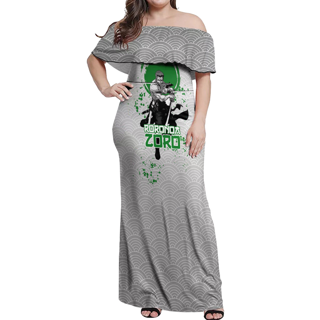 Roronoa Zoro - One Piece Off Shoulder Maxi Dress Anime Mix Japan Pattern Style