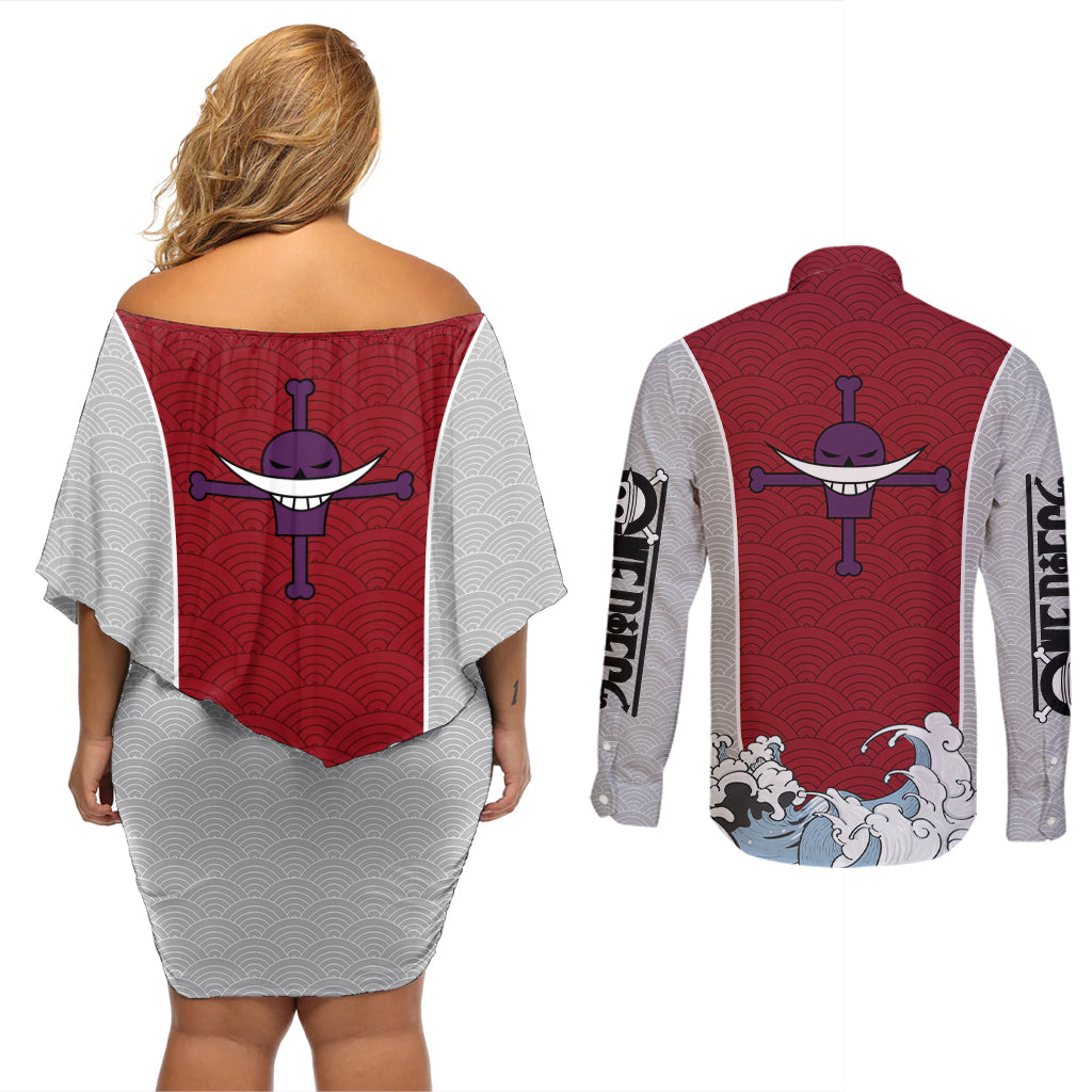 Edward Newgate - One Piece Couples Matching Off Shoulder Short Dress and Long Sleeve Button Shirt Anime Mix Japan Pattern Style