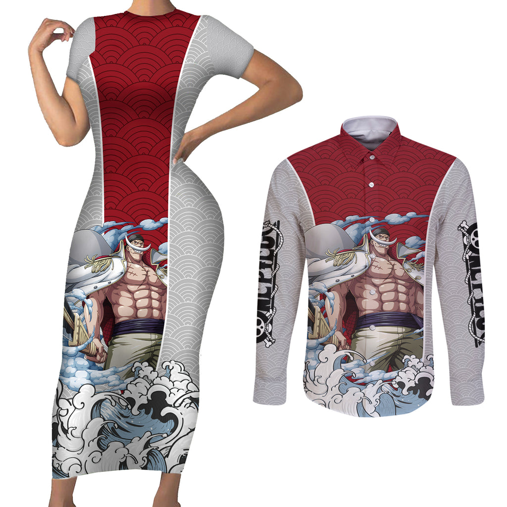 Edward Newgate - One Piece Couples Matching Short Sleeve Bodycon Dress and Long Sleeve Button Shirt Anime Mix Japan Pattern Style