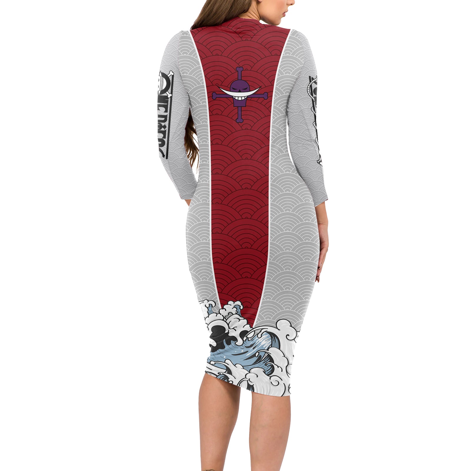 Edward Newgate - One Piece Long Sleeve Bodycon Dress Anime Mix Japan Pattern Style