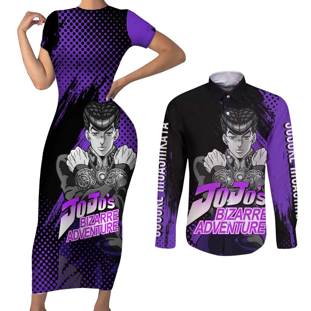 Josuke Higashikata - JoJo's Bizarre Adventure Couples Matching Short Sleeve Bodycon Dress and Long Sleeve Button Shirt Anime Style