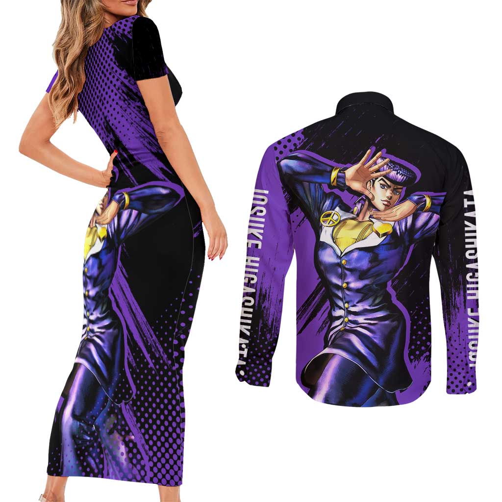 Josuke Higashikata - JoJo's Bizarre Adventure Couples Matching Short Sleeve Bodycon Dress and Long Sleeve Button Shirt Anime Style